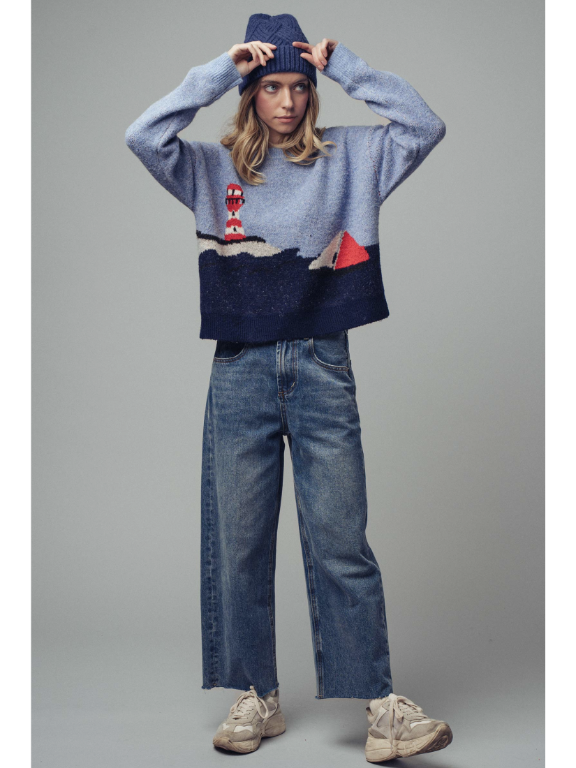Nautical Lighthouse Knit Sweater - by Urban Daizy®