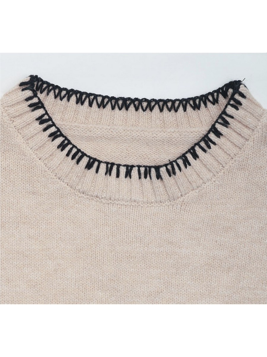 Neck Casual Long Sleeve Slit Knitted Sweater - by Ninexis®