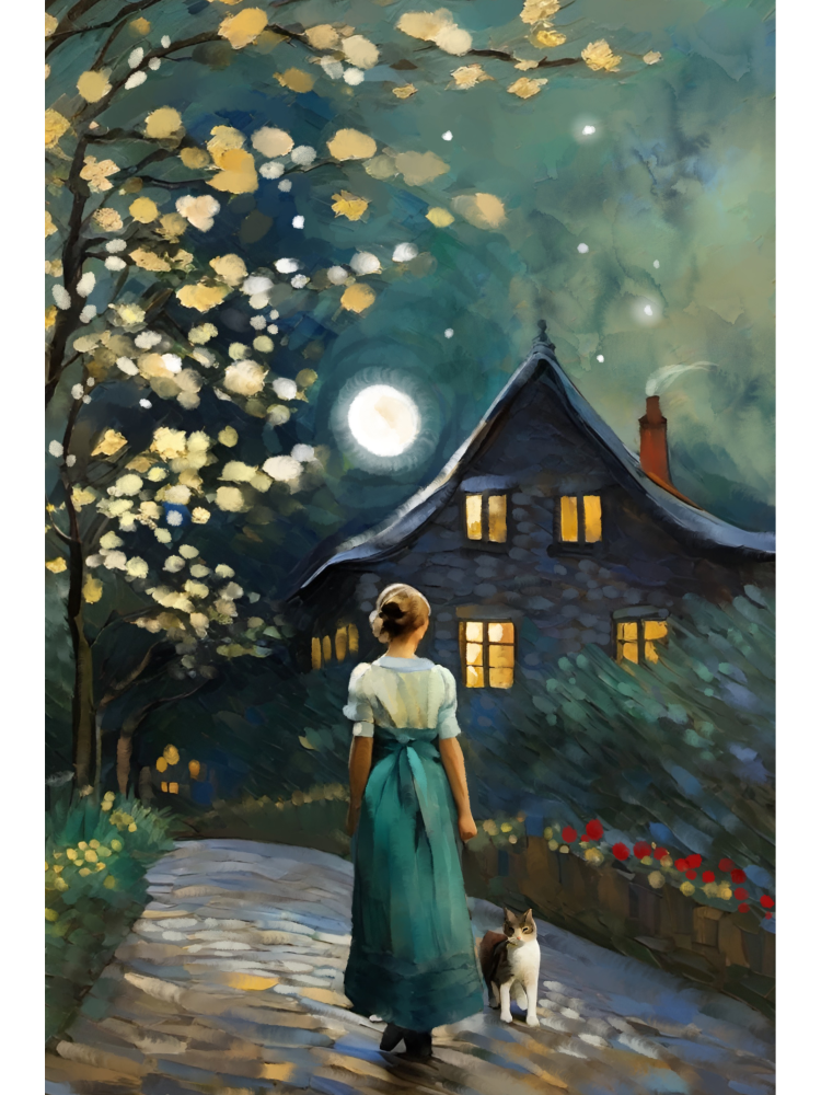 Night Passes - Dreamy Moonlit Art Print | Cottagecore Wall Decor for Home & Office