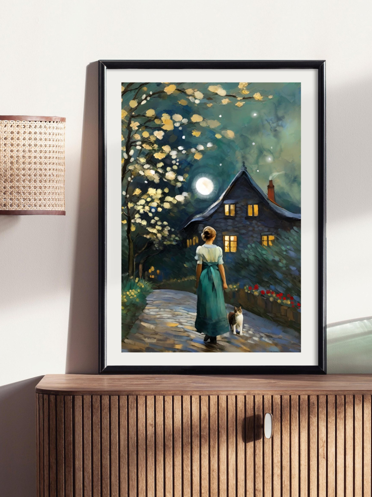Night Passes - Dreamy Moonlit Art Print | Cottagecore Wall Decor for Home & Office