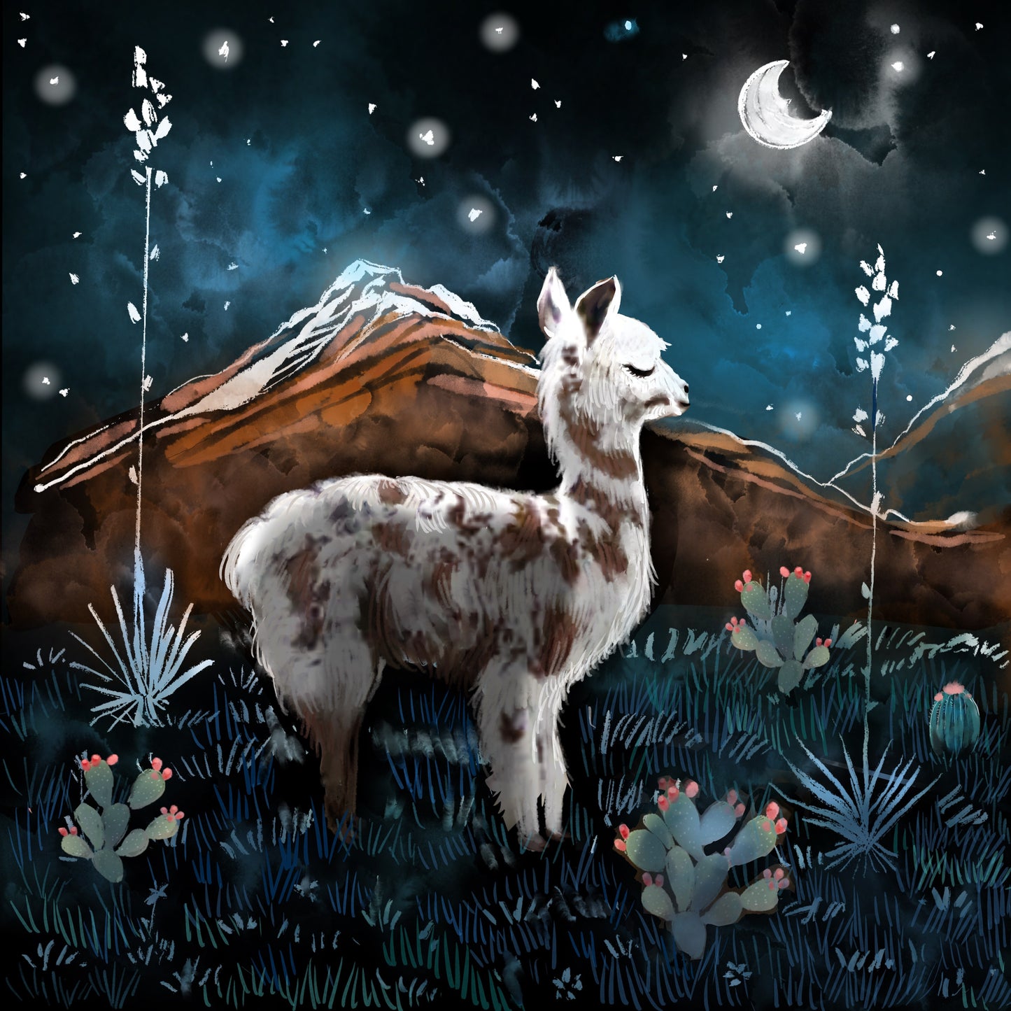 Nite Nite Little Llama II - Illustrated Print by Thomas Little