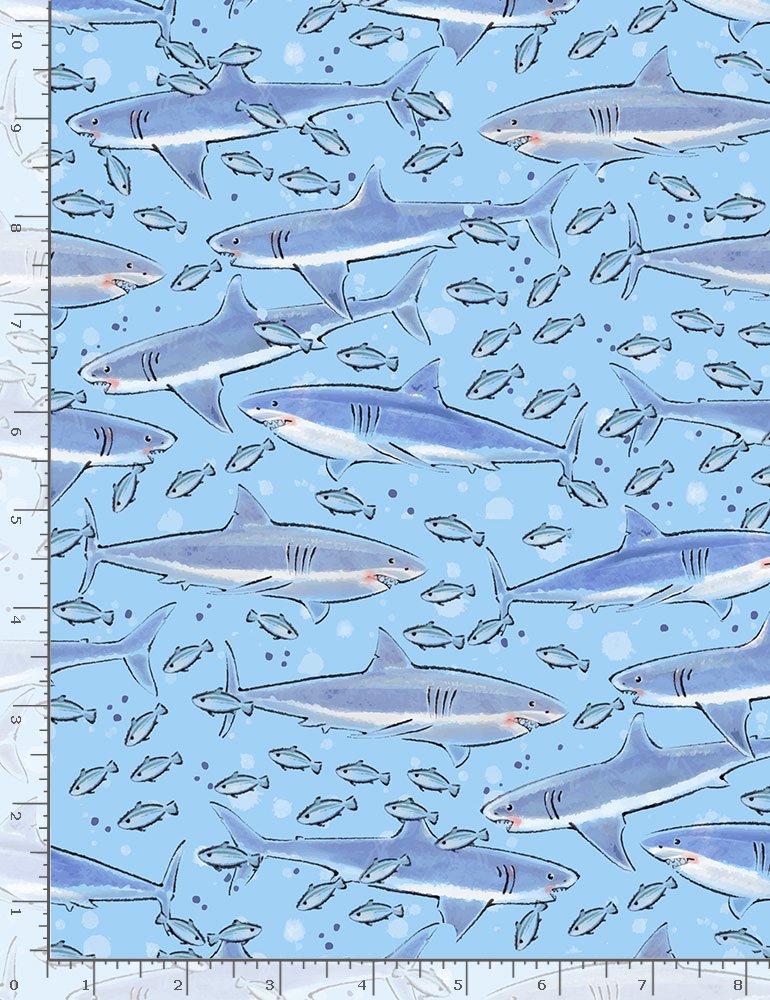 Sharks - Little Ocean Blue Studio - Fabric By The Yard - 100% Cotton - CD1297