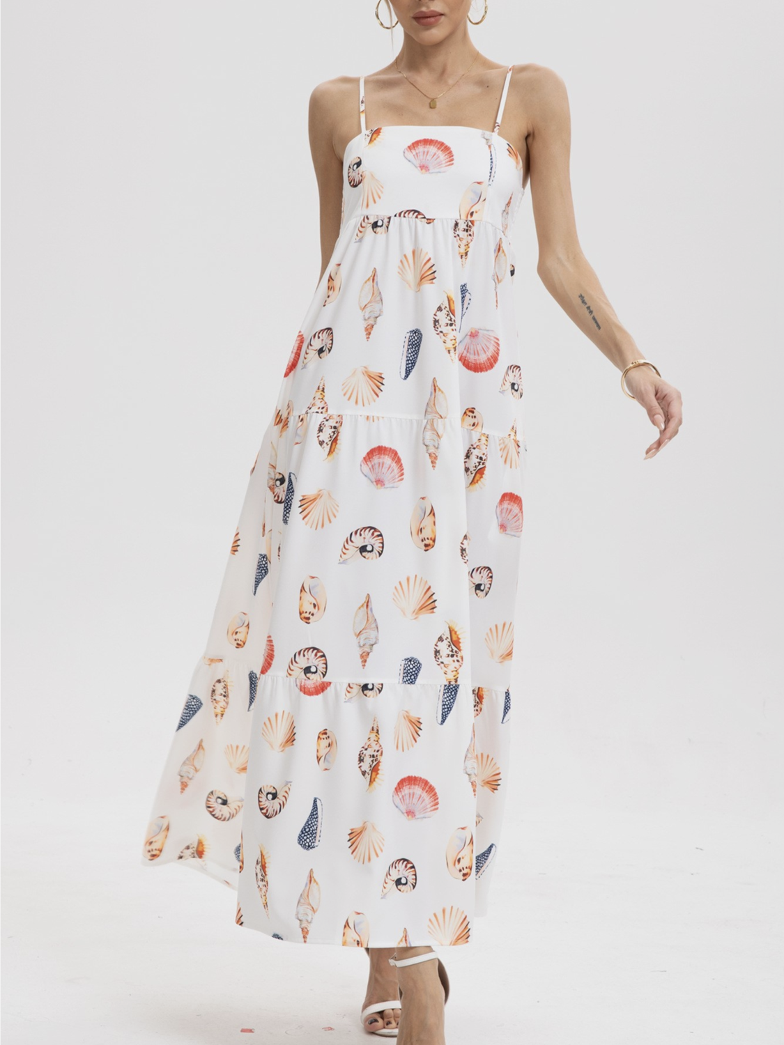Ocean Beach Vibe Seashell Tiered Maxi Dress - by Rosa Clothing®