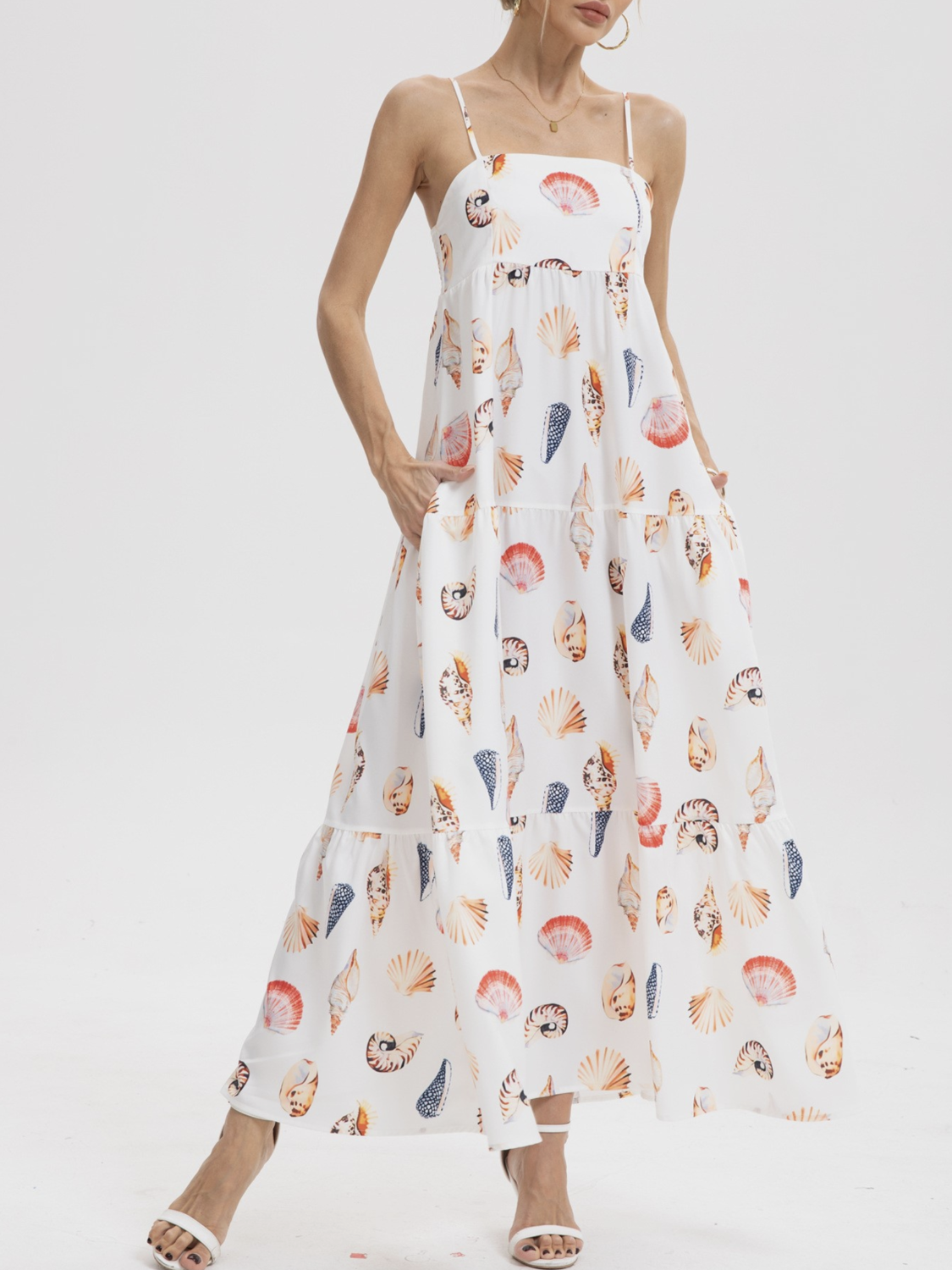 Ocean Beach Vibe Seashell Tiered Maxi Dress - by Rosa Clothing®