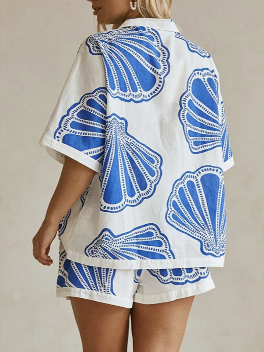 Ocean Inspired Scallop Shell Print Boxy Shirt & Short Set - by Rosa Clothing®