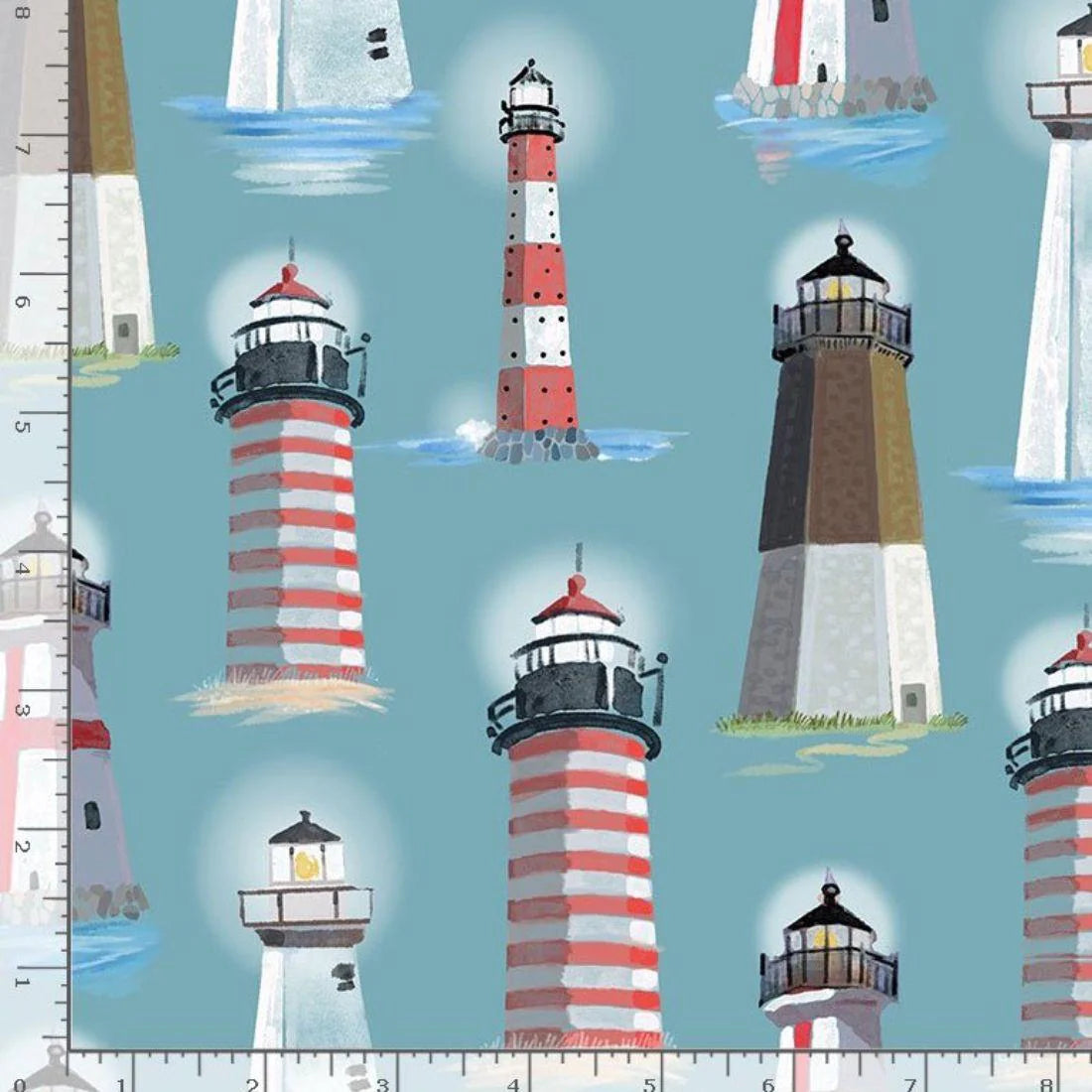 Lighthouses - Little Ocean Blue Studio - Fabric By The Yard - 100% Cotton - CD1294