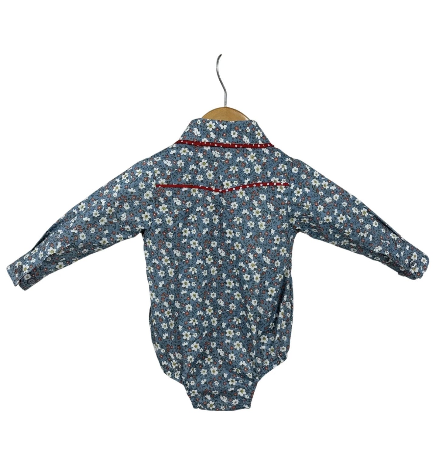 Paris Baby - Floral Blues and Red Collar Long Sleeve Romper - Baby & Toddler