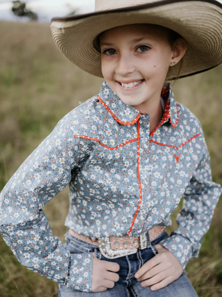 Paris Jnr - Floral Blues and Red Western Yoke Long Sleeve Shirt - Baby & Toddler