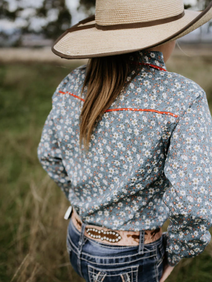Paris Jnr - Floral Blues and Red Western Yoke Long Sleeve Shirt - Baby & Toddler