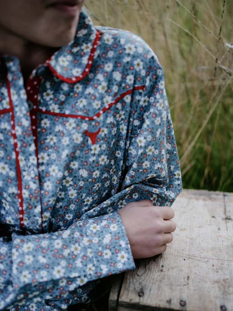 Paris Jnr - Floral Blues and Red Western Yoke Long Sleeve Shirt - Baby & Toddler