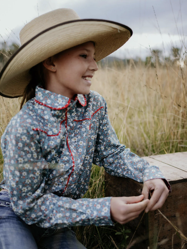 Paris Jnr - Floral Blues and Red Western Yoke Long Sleeve Shirt - Baby & Toddler