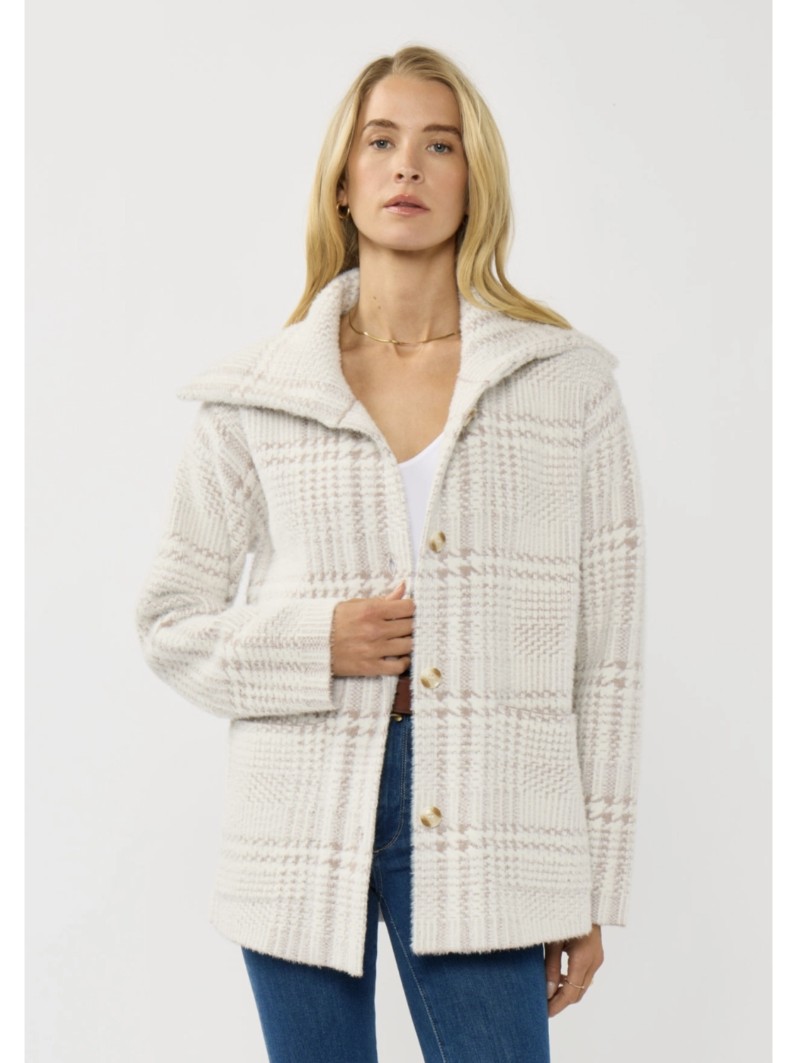Plaid Button-Up Sweater Jacket - by Lovestitch®