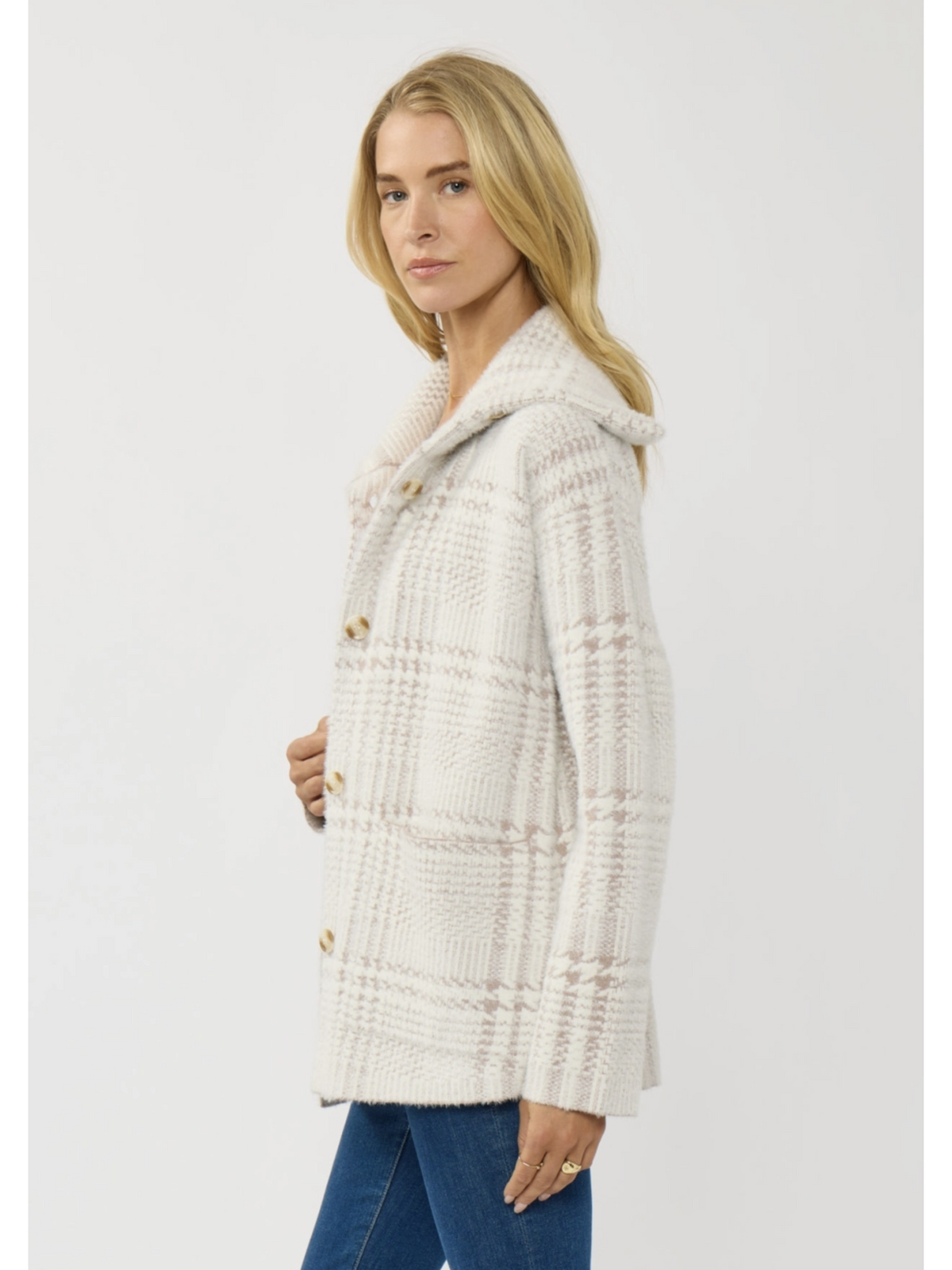 Plaid Button-Up Sweater Jacket - by Lovestitch®