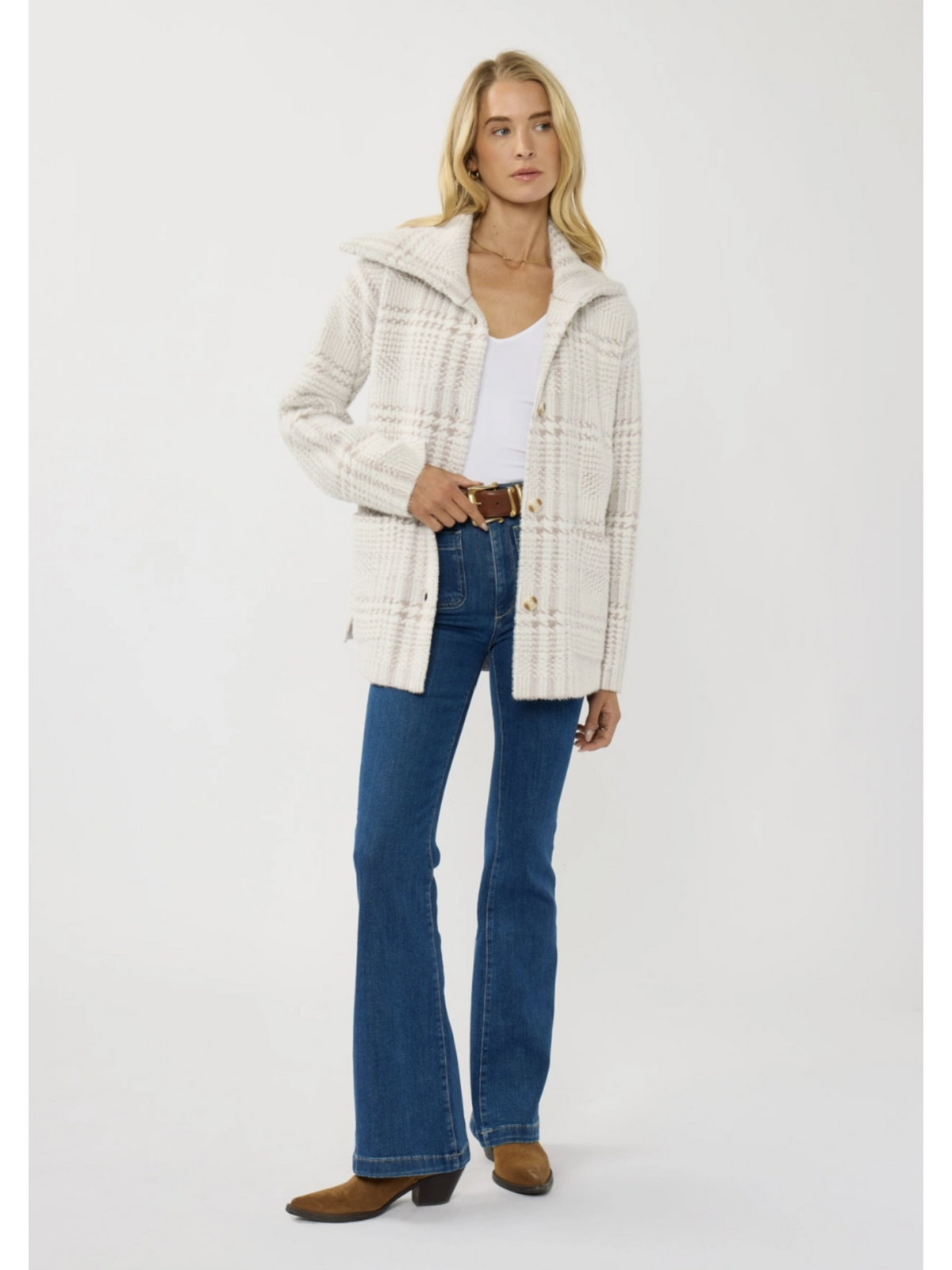 Plaid Button-Up Sweater Jacket - by Lovestitch®