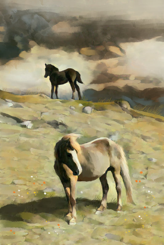 Pony on a Hill - Illustrated Print by Thomas Little