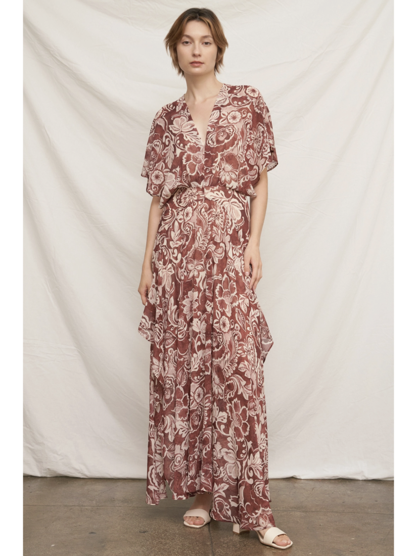 Printed Kimono Sleeve Maxi Dress with Lurex - by En Creme®