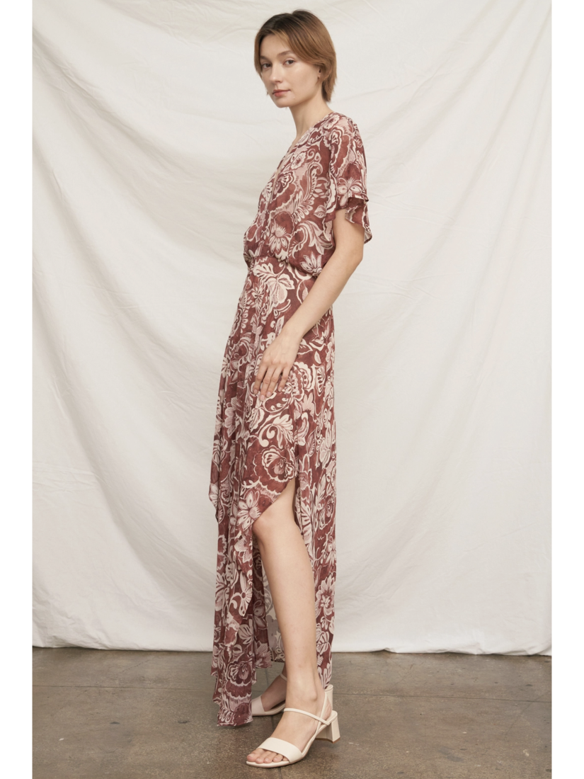 Printed Kimono Sleeve Maxi Dress with Lurex - by En Creme®