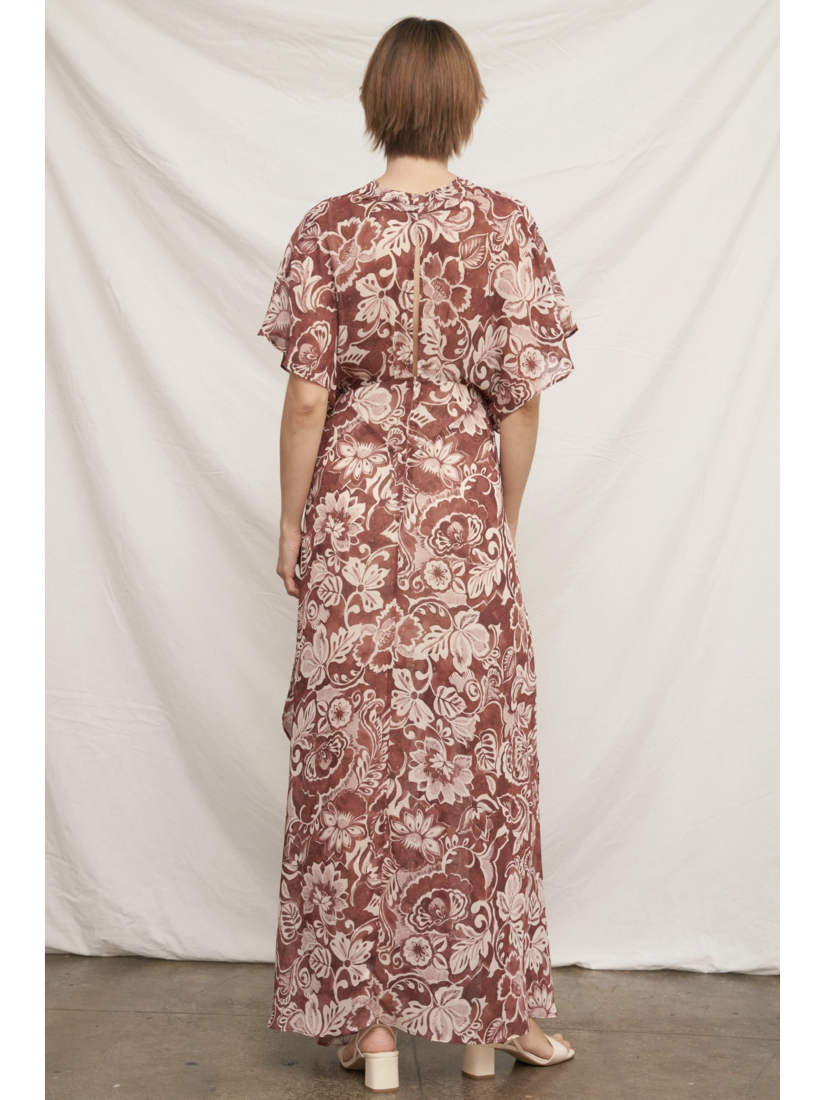 Printed Kimono Sleeve Maxi Dress with Lurex - by En Creme®