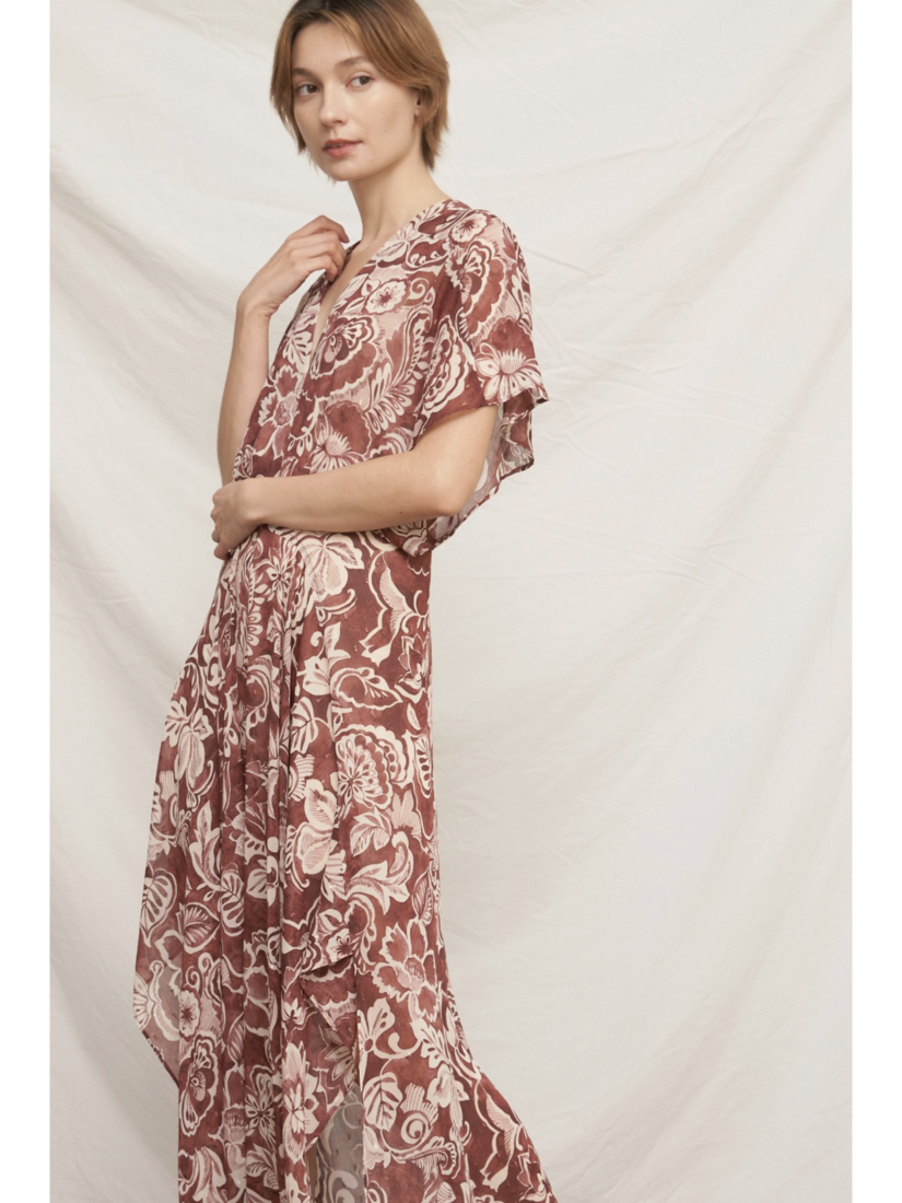 Printed Kimono Sleeve Maxi Dress with Lurex - by En Creme®