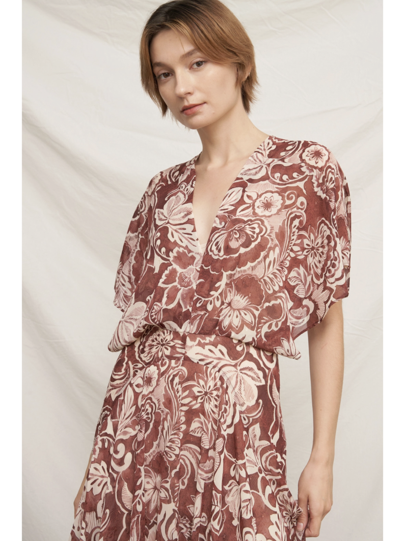 Printed Kimono Sleeve Maxi Dress with Lurex - by En Creme®