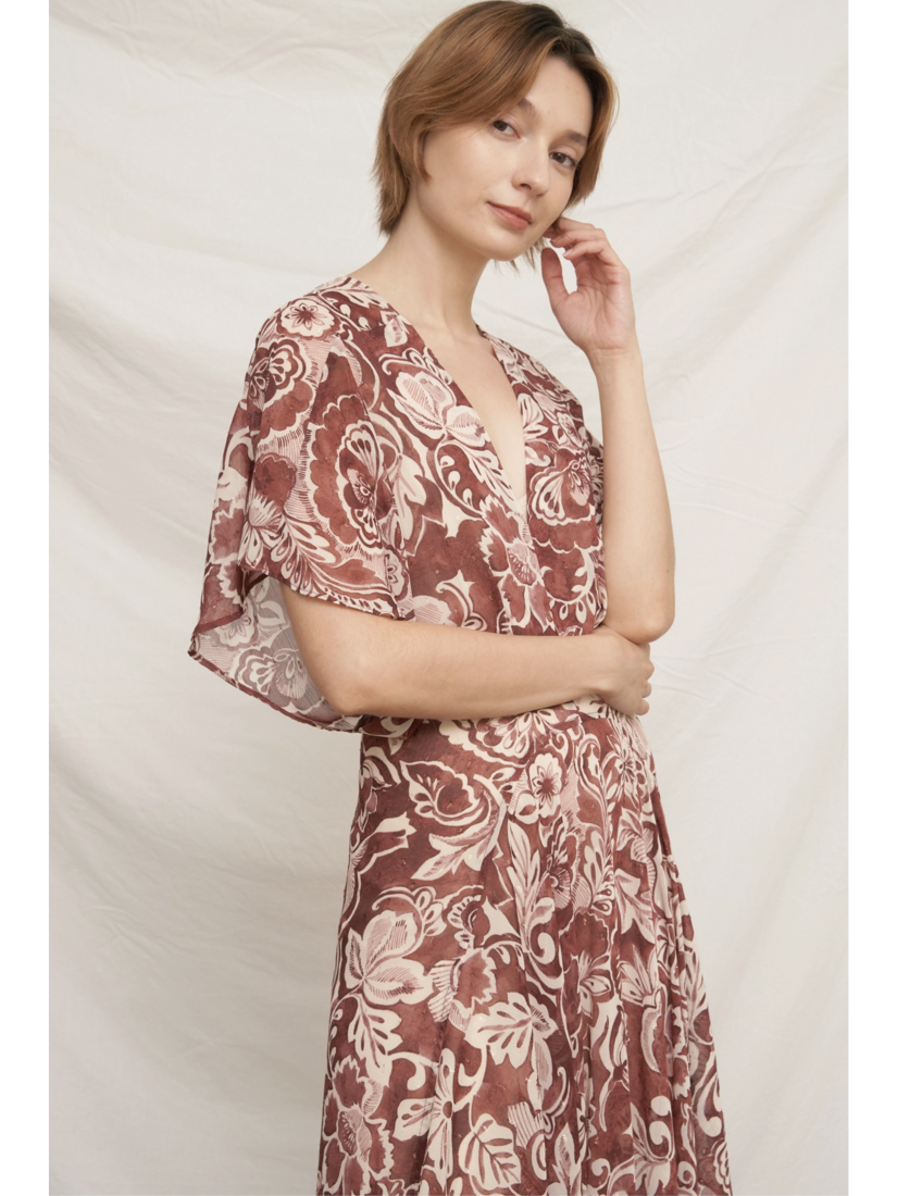 Printed Kimono Sleeve Maxi Dress with Lurex - by En Creme®