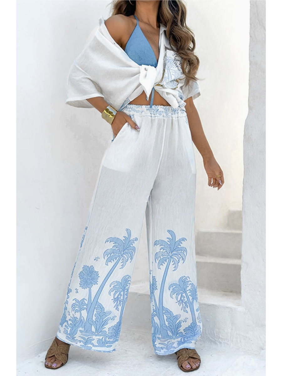 Printed Shirt and Pants Set in Blue - by Mccolin®