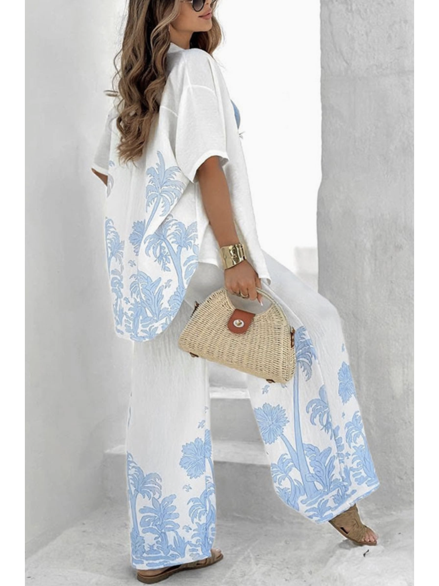 Printed Shirt and Pants Set in Blue - by Mccolin®