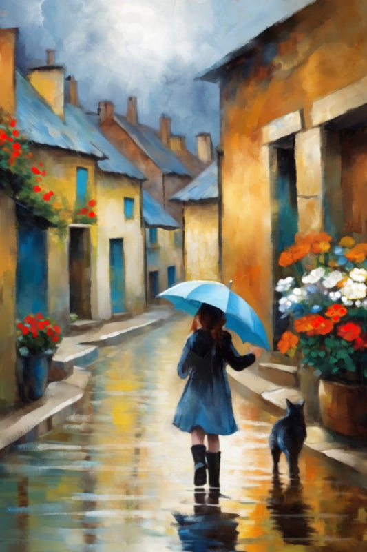 Rainy Day - Illustrated Print by Thomas Little