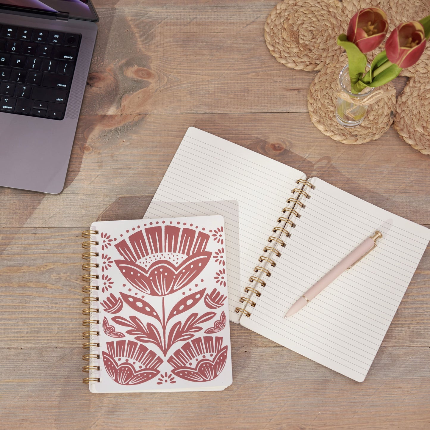 Red Folk Floral Spiral Notebook - by Primitives by Kathy®