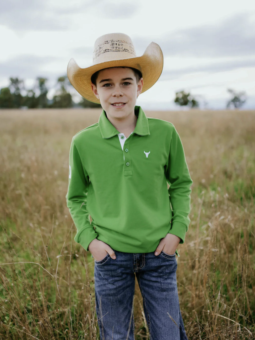 Rory - Green Go Contrast Long Sleeve Polo - Baby & Toddler
