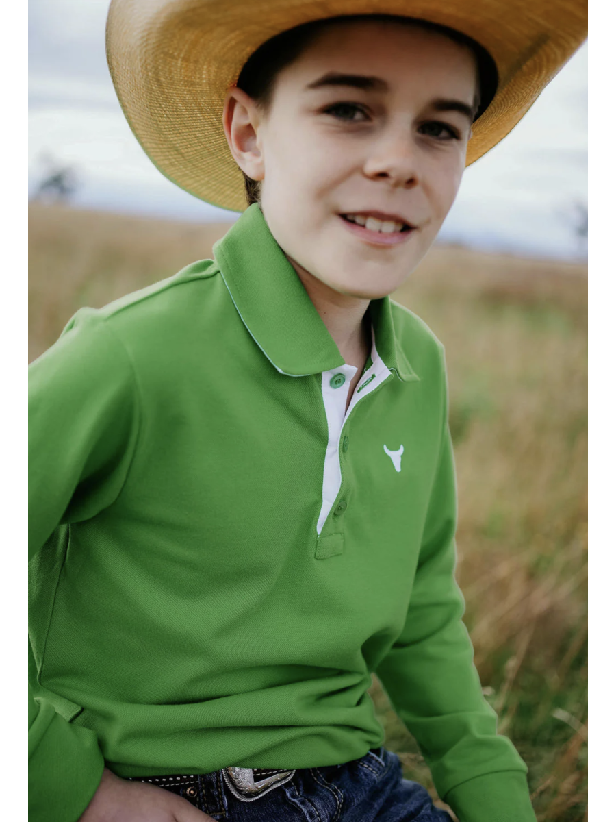 Rory - Green Go Contrast Long Sleeve Polo - Baby & Toddler