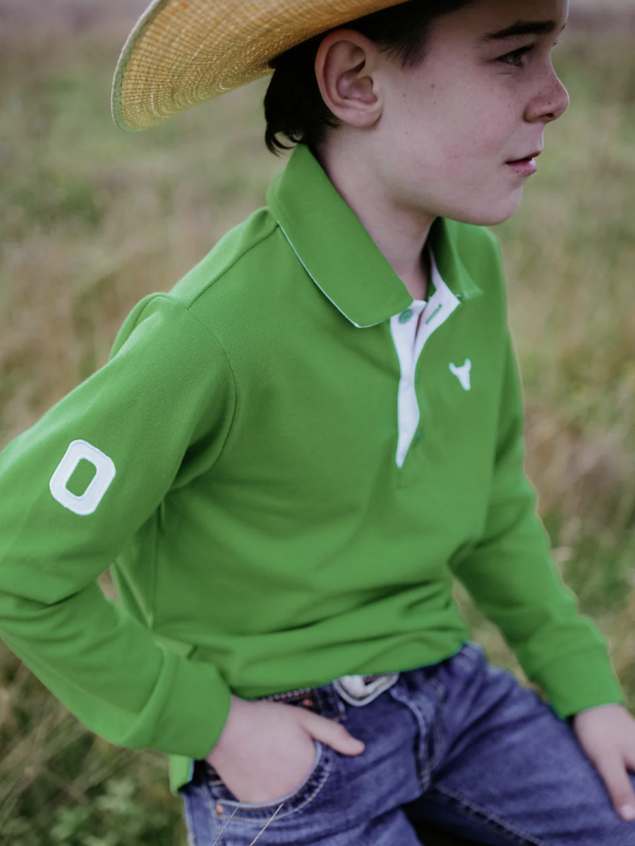 Rory - Green Go Contrast Long Sleeve Polo - Baby & Toddler