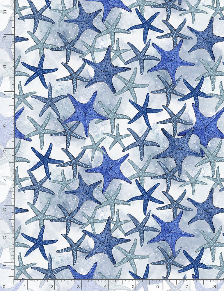 Starfish - Little Ocean Blue Studio - Fabric By The Yard - 100% Cotton - CD1299