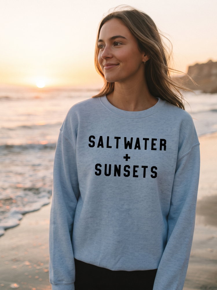 Salt Water and Sunsets Mid Graphic Sweatshirt (Light Blue color) - by OAT COLLECTIVE®