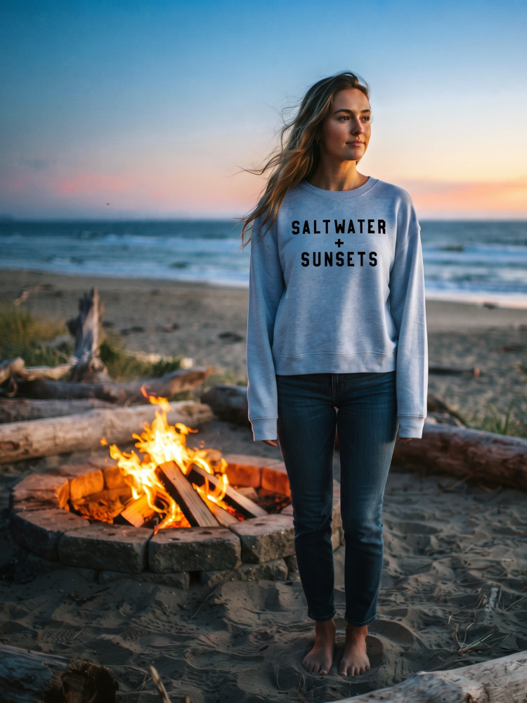 Salt Water and Sunsets Mid Graphic Sweatshirt (Light Blue color) - by OAT COLLECTIVE®