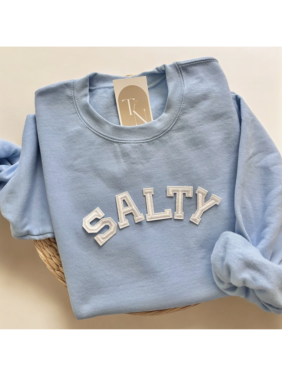 Salty Crewneck Sweatshirt in Light Blue - by Threads And Needles, INC.®