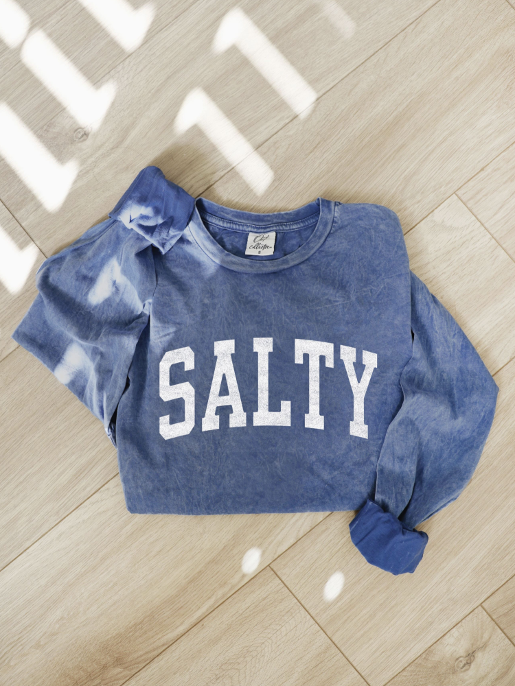 Salty Mineral Washed Long Sleeve Graphic (Denin Blue color) - by OAT COLLECTIVE