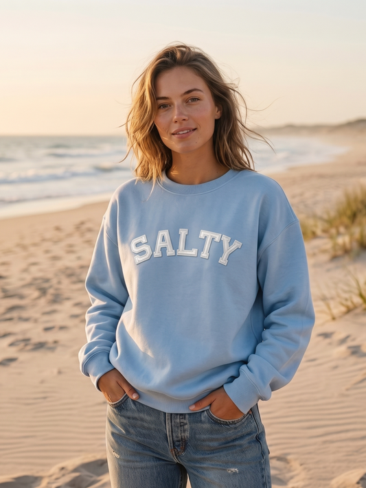 Salty Crewneck Sweatshirt in Light Blue - by Threads And Needles, INC.®