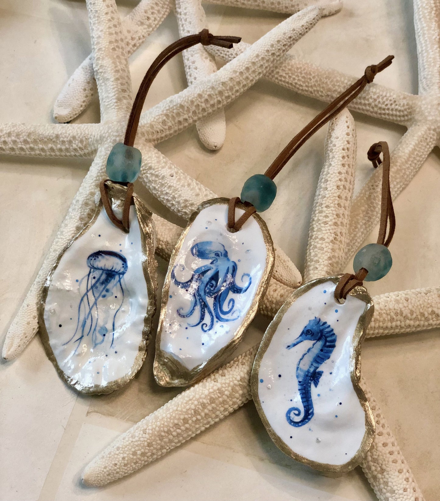 Blue Jellyfish Ornament - Oyster Shell - by Coast and Cork