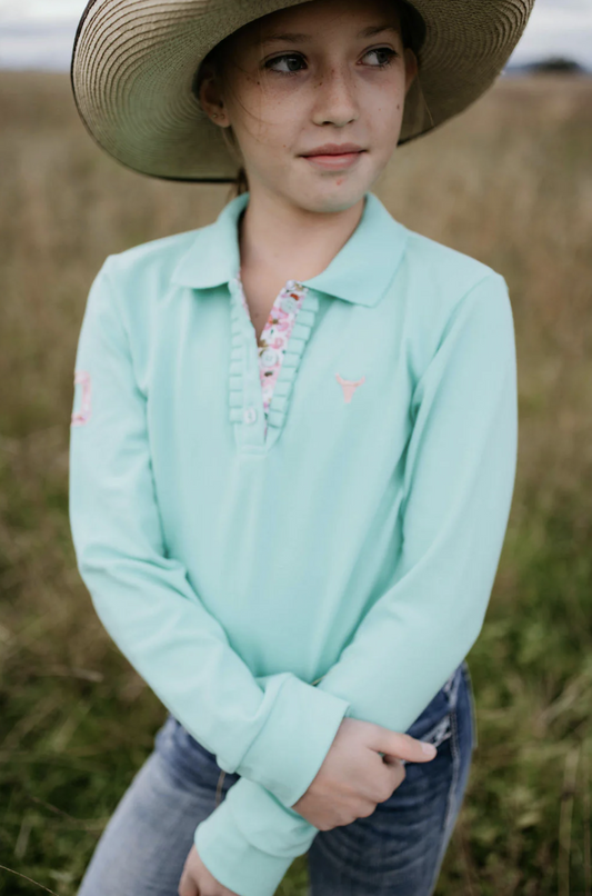 Jill Jnr - Lush Mint Contrast Long Sleeve Polo - Baby & Toddler