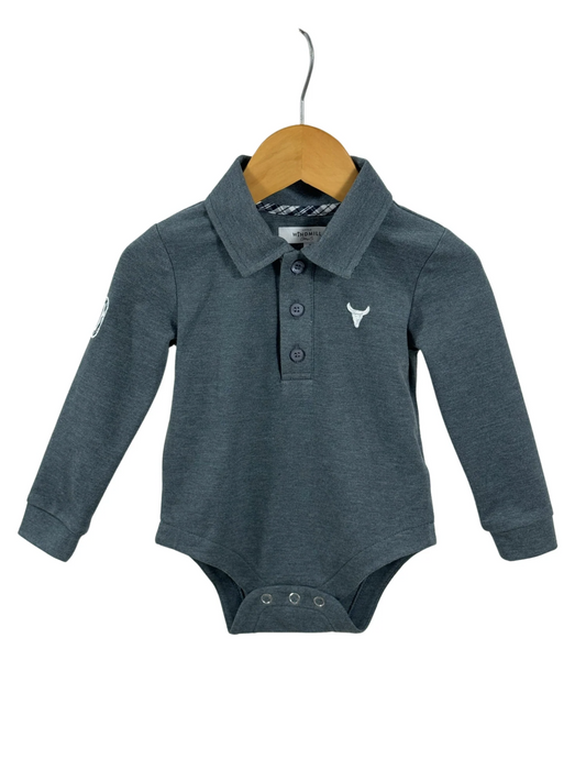 Logan Baby - Grey Sky Contrast Baby Polo Romper - Baby & Toddler