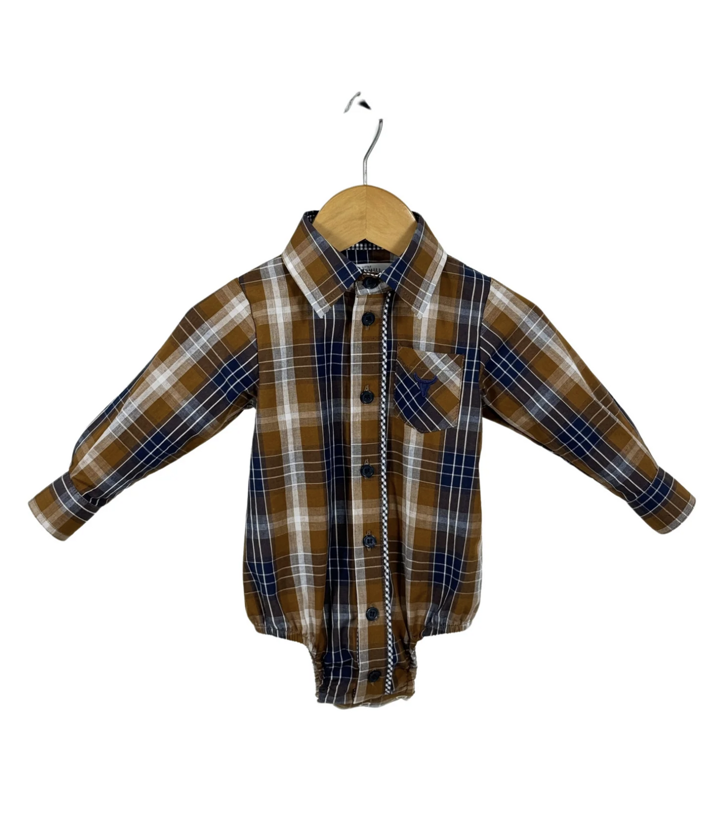 TJ Baby - Brown Checked Long Sleeve Romper - Baby & Toddler