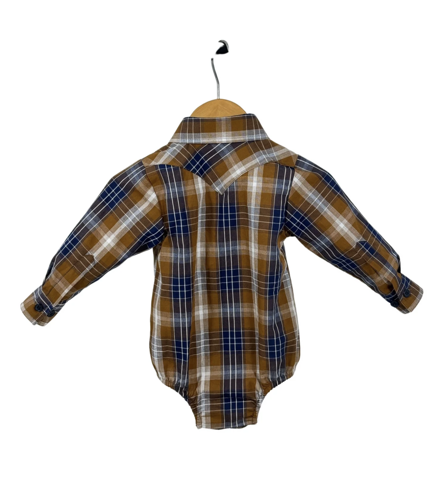 TJ Baby - Brown Checked Long Sleeve Romper - Baby & Toddler