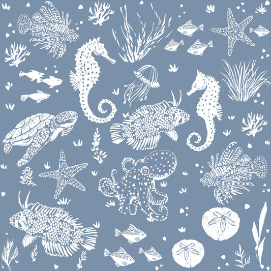 Seahorses Garden - Little Ocean Blue Studio - Fabric By The Yard - 100% Cotton