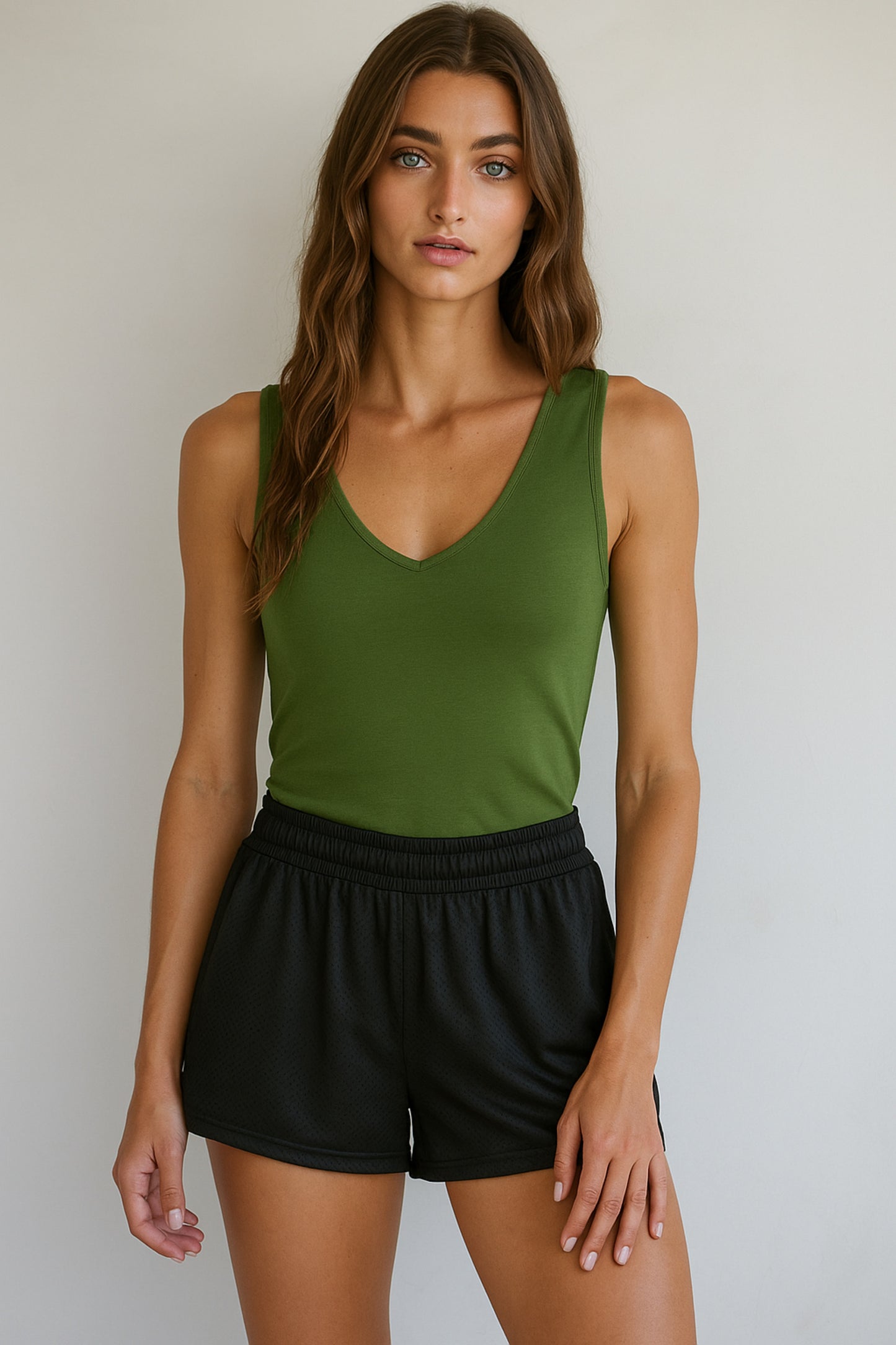 Seamless Reverse U-V Neck Tank (Olive Green color) - by By Together®