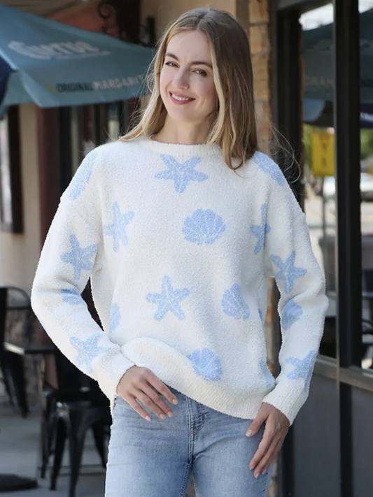 Seashell Starfish Pattern Crew Neck Sweater - by Sensibling Corp.®