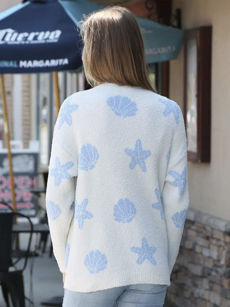 Seashell Starfish Pattern Crew Neck Sweater - by Sensibling Corp.®