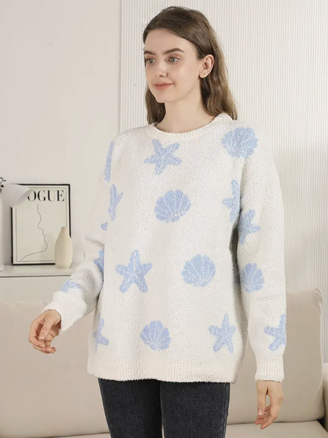 Seashell Starfish Pattern Crew Neck Sweater - by Sensibling Corp.®