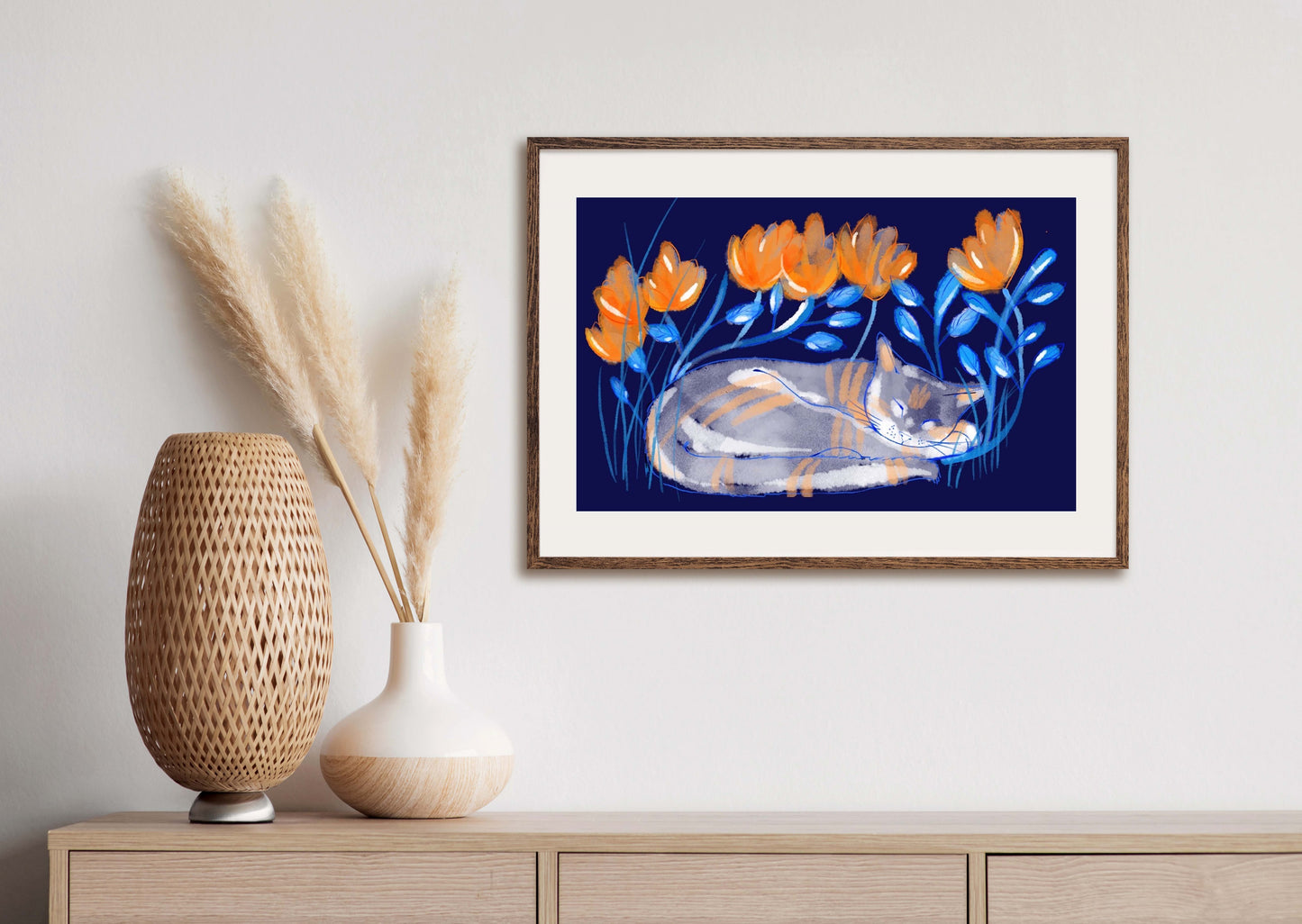 Sleeping Kitty - Illustrated Print by Thomas Little