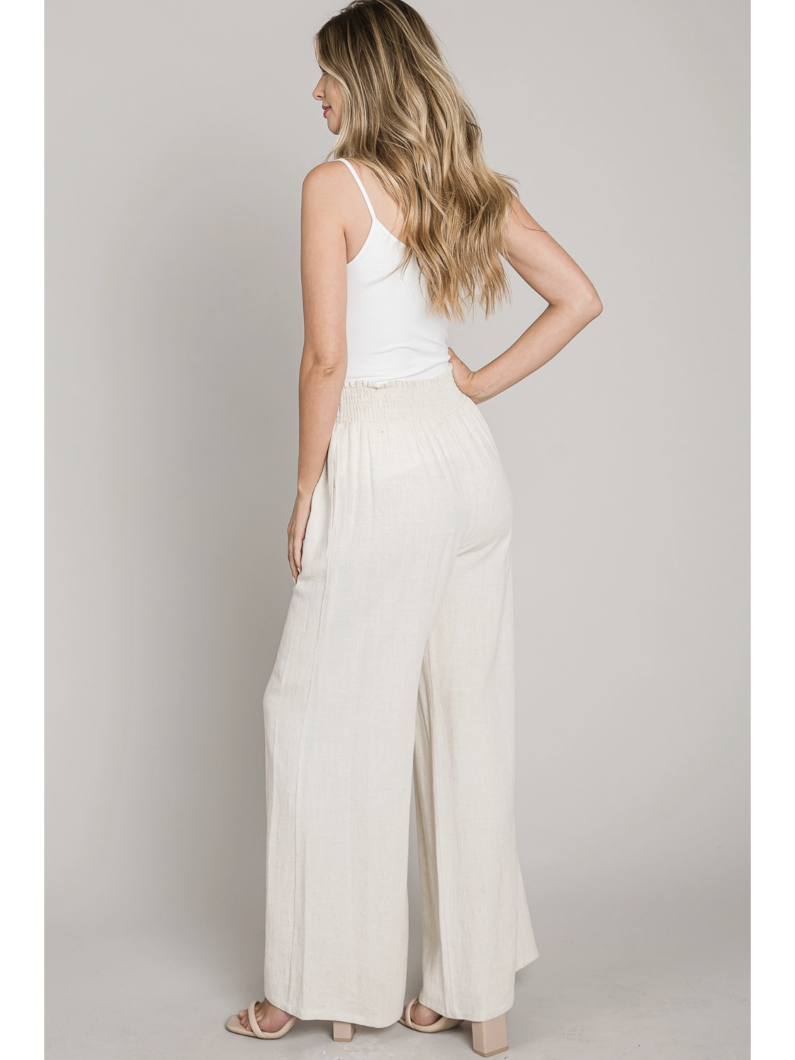 Soft Linen Smocked Waist Wide Leg Pants - by Allie Rose®